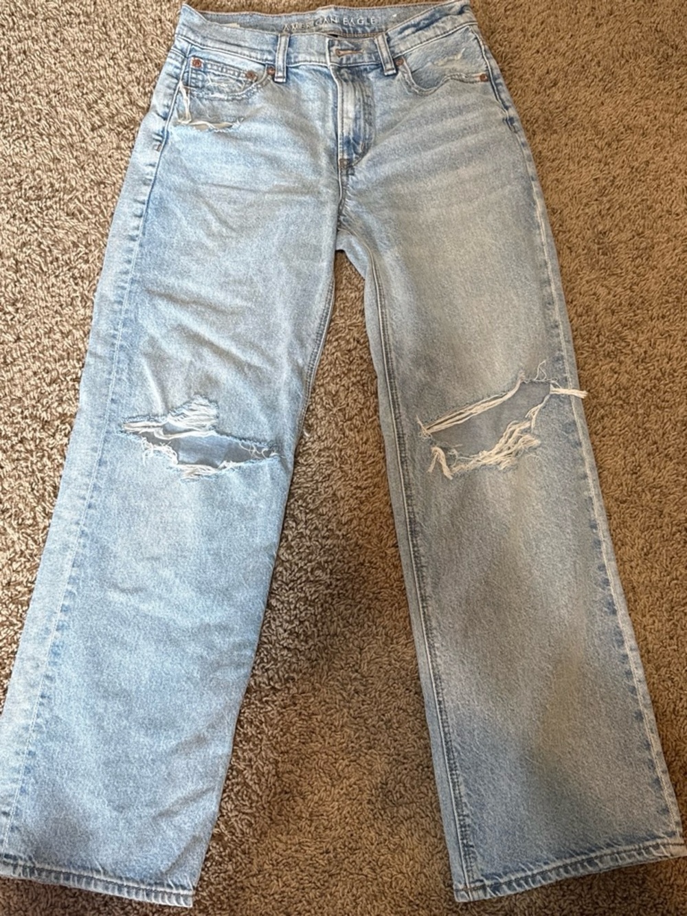 American Eagle Outfitters Light Blue Distressed Straight Leg Jeans